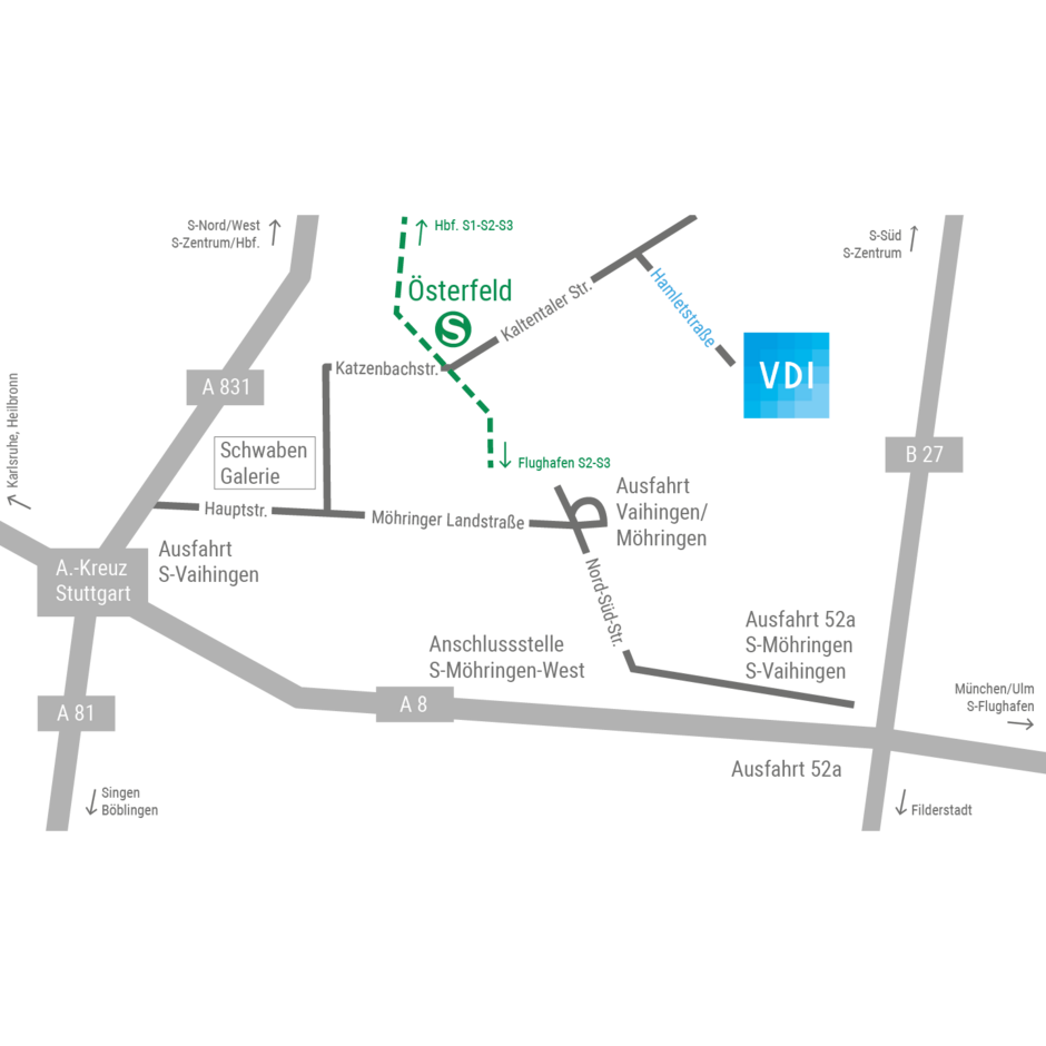 Anreise- und Lageplan des VDI Fortbildungszentrums Stuttgart